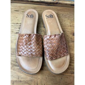 Söfft Brown Woven Leather Slide Sandals – Size 8.5 / EU 40